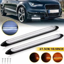 2x LED Switchback DRL Tube Light Strip Amber White Sequential Flow Turn Signal