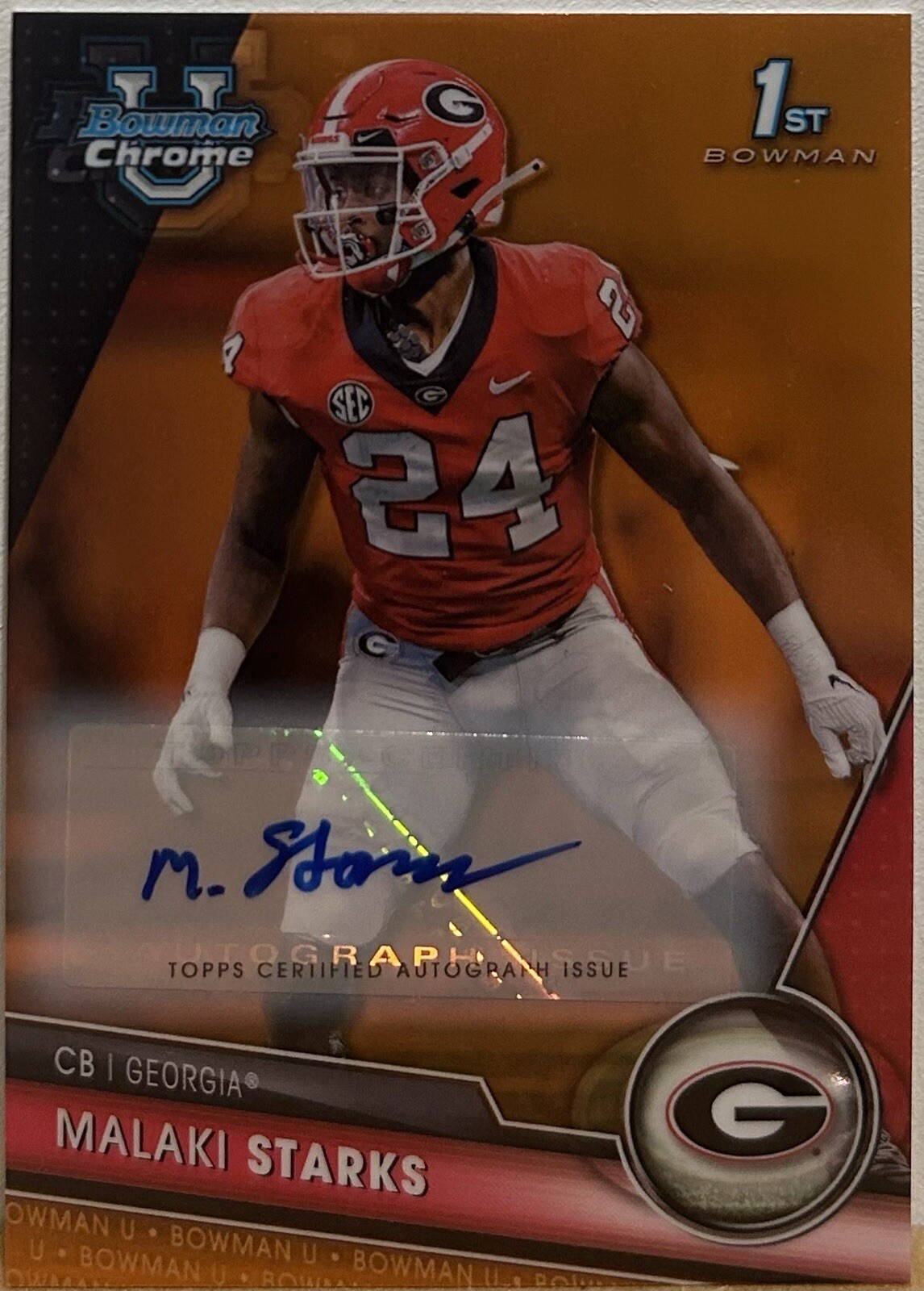 2023 Bowman U Chrome 1st - Malaki Starks Orange Refractor Autograph /25 Georgia