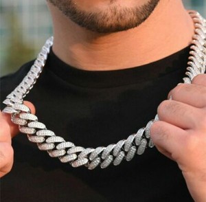 Authentic Men's 14mm Thick Miami Cuban Link 30" Long Necklace in Silver White Gold Plated