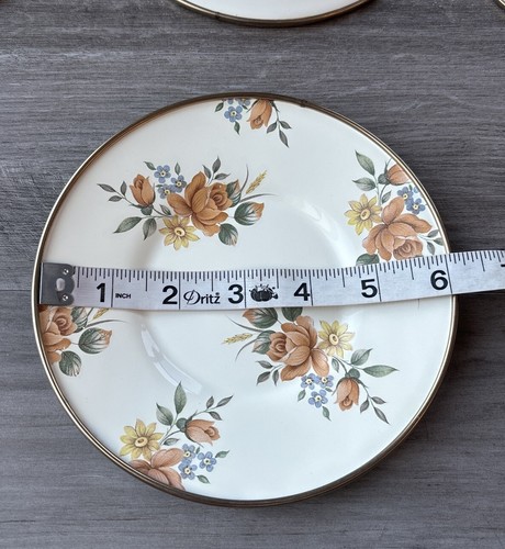 Camp MACKENZIE CHILDS Set Of 13 Saucer Plates 6” Cream Roses 1995 Enamel Floral - Picture 7 of 9