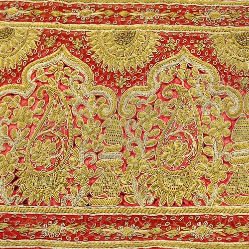 Vintage Heavy Bridal Dupatta Red Pure Chiffon Silk Long Stole Hand Embroidered - Picture 10 of 24