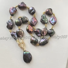 Luster Natural South Sea Black Baroque Keshi Pearl Pendant Necklace 14"18"-36"