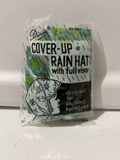 Vtg Diane Cover Up Rain Hat w/Full Visor Green Blue Geometric 60s Retro Prop