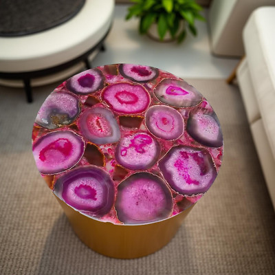 Pink Agate Round Coffee Table | Handmade Gemstone Side Table for Living Room