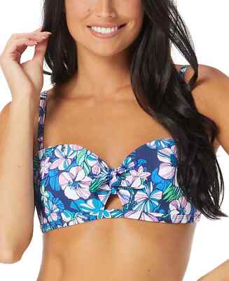 Sundazed Women's Blue Beka Floral-Print Bow Bikini Top - 34DD - Blue