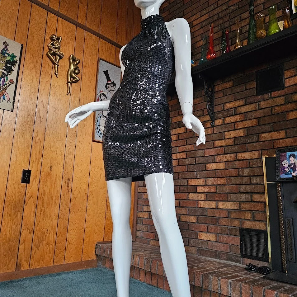 Vtg 80s Disco Glam Choker Racerback Sequin Mini Cocktail Prom Party Dress XS/S - Image 4 of 4