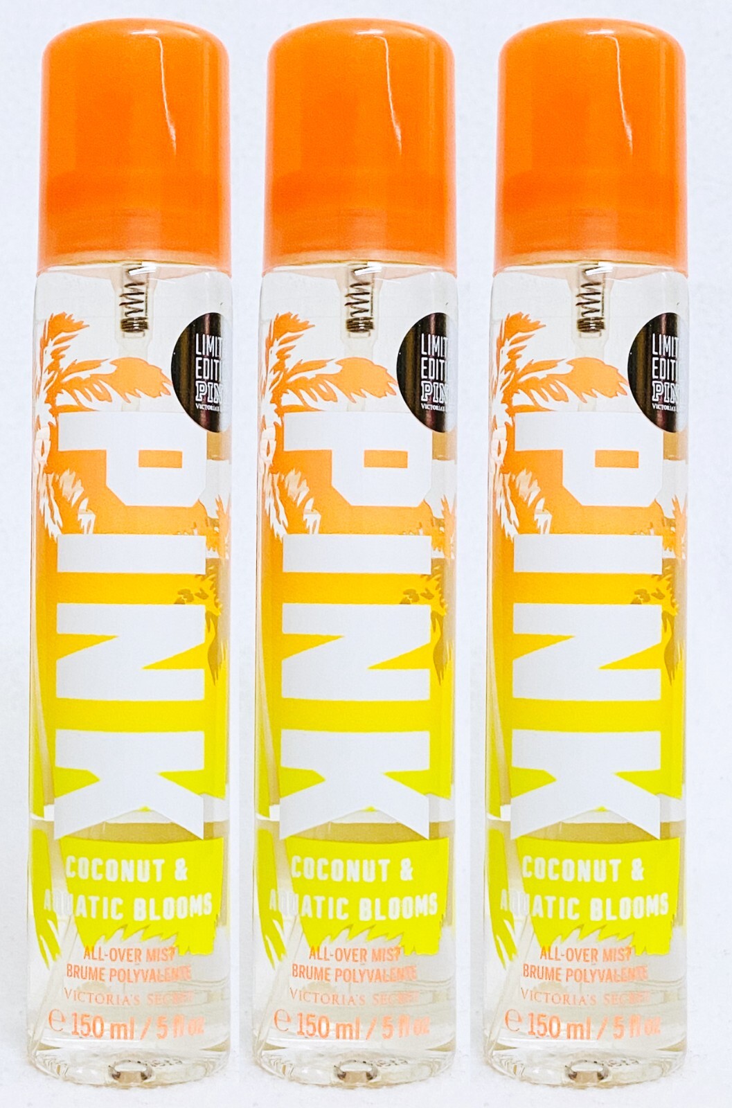 3 Victoria's Secret Pink COCONUT AQUATIC BLOOMS Mist Body Spray Perfume