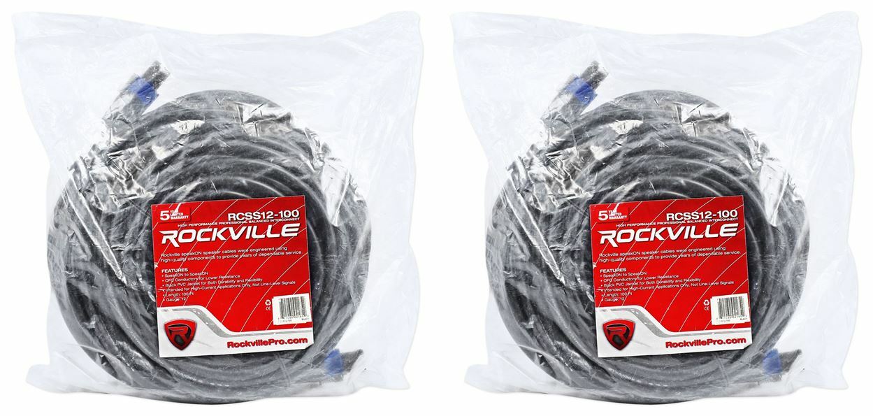2 Акустический кабель Rockville RCSS12100 100 12 AWG из 100% меди от Speakon до Speakon-динамика