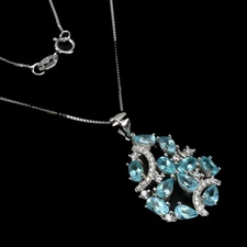 925 Sterling Silver Necklace Pear Apatite Natural Gemstone Jewelry 18 Inches