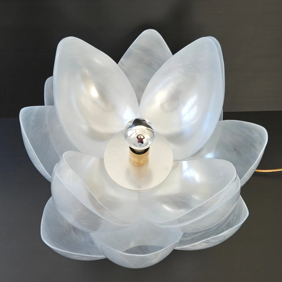 IMPORTANTE LAMPE VINTAGE 1970 MAISON ROUGIER PLEXIGLAS NACRE & LAITON 70S 1970S - Photo 4/4