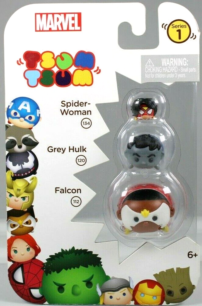 Marvel Tsum Tsum Series 1 Figures Falcon Grey Hulk Spider-Woman 3 Pack 2016 New