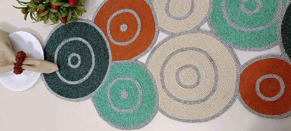 Handmade Circle Beaded 13X36 Multicolour table runner dining - Image 4 of 4