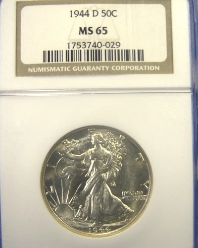 1944 D WALKING LIBERTY HALF DOLLAR NGC MS 65 SMOOTH SILVER SATIN GEM BU FREE SHP