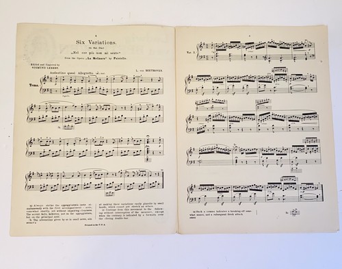 Vintage 6 Variations of Beethoven Duet Nel Cor Piu Non Mi Sento Sheet Music - Picture 4 of 10