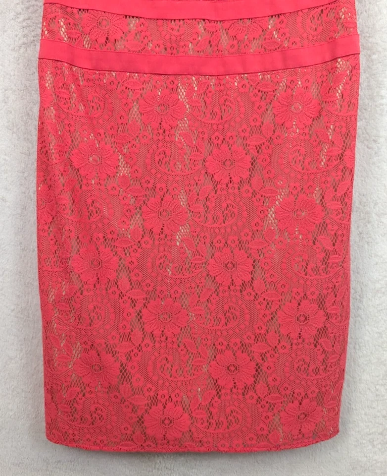 Vestido Vaina Adrianna Papell Talla 14 Rosa Salmón con Estampado Floral Crochet 0388 Foto 3 de 4