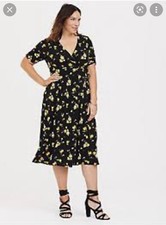 Torrid Dress Wrap Black Floral Midi Wrap Dress size 2