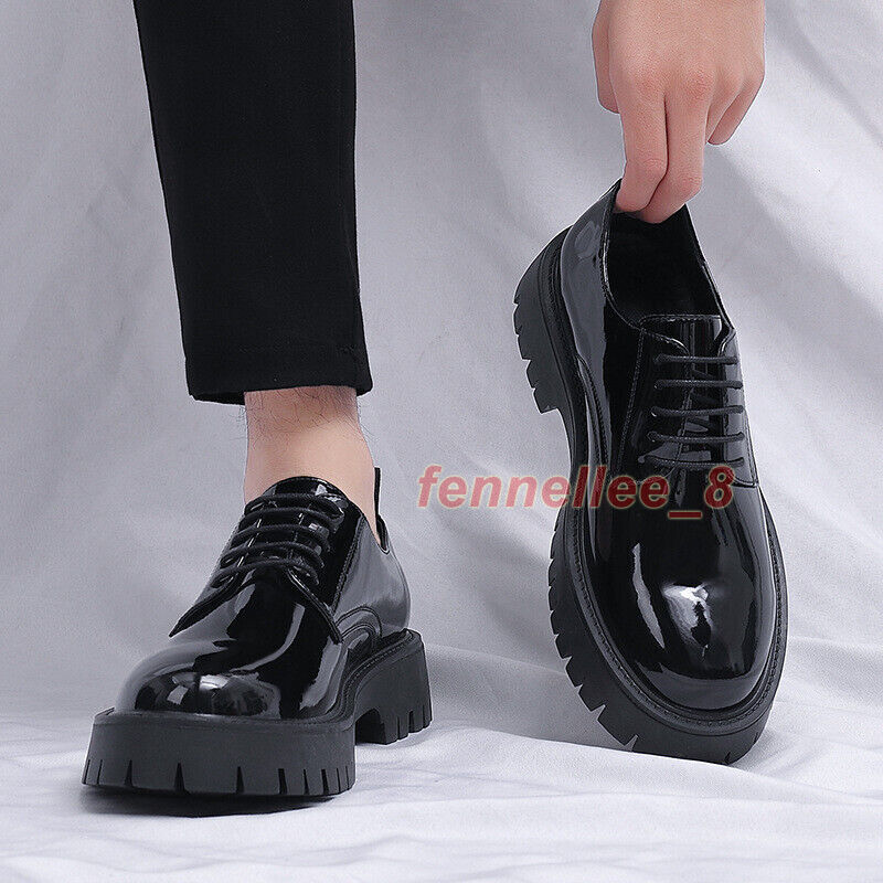 SAOLA Scarpe Oxford uomo punta tonda tacco grosso tempo libero casual da lavoro pelle verniciata