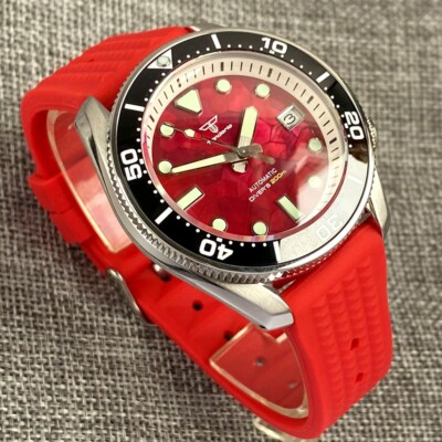 42.5mm Red MOP Dial Sapphire Glass Men Automatic Watch NH35A 200M  3.8 o'clock