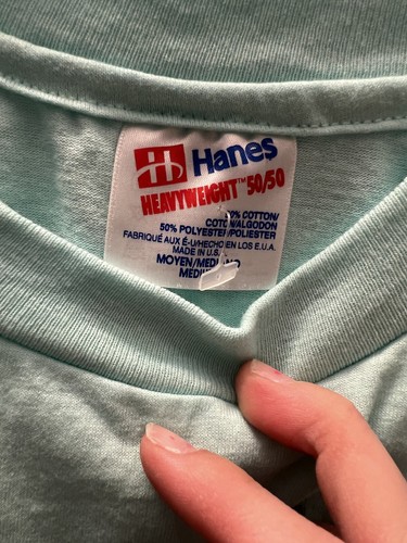 Single Stitch Tee Shirt TShirt Light Blue Hanes Heavyweight 50/50 - Picture 4 of 7