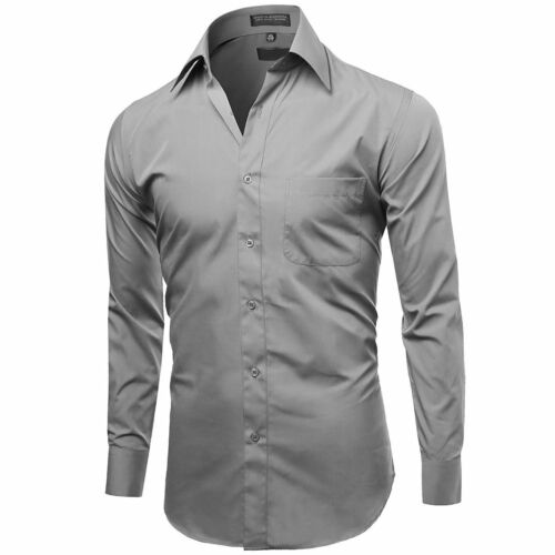 Herren Knopfleiste formelles Kleid Shirt Langarm einfarbig normale Passform - Bild 44 von 82