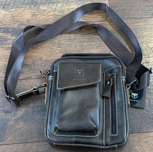 Bullcaptain Men's Small Shoulder Bag, Genuine Leather Bag, Crossbody