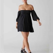 UO Urban Outfitters Caterina Linen Off-The-Shoulder Mini Dress Sz L