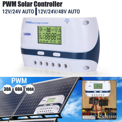 Solar Panel Battery Charge Controller 100A 60A 30A 12V/24V Auto LCD Regulator