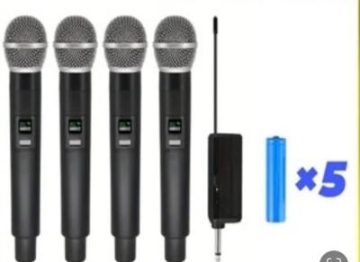 4x Professionelles Drahtloses Mikrofon UHF Kabellos Dynamisch Karaoke Mikrosystem