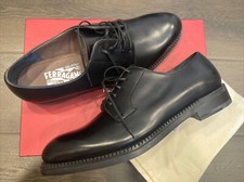 Salvatore Ferragamo Men's Black Brush Leather Derby Dress Shoes Size 9 EE