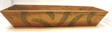 1980s Hand Painted Green Evergreen Branches 19" Long Narrow Pine Wood Box Trough