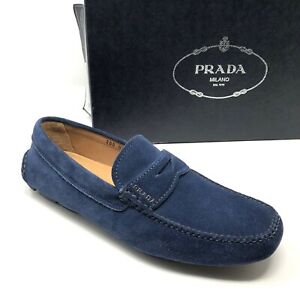$725 New PRADA Mens Suede Blue Loafers 
