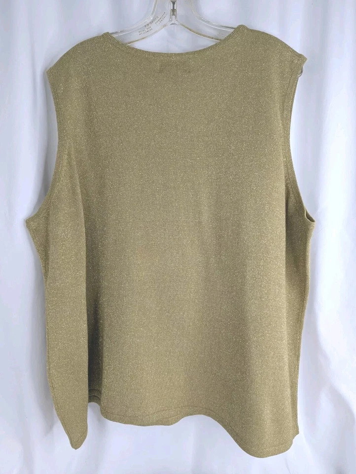 Top dorado brillante Graver Studio metálico sin mangas QVC talla 3X tejido suéter concha Foto 2 de 4