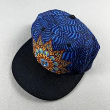 Grassroots California Hat Cap Fitted 7-3/8 Blue Mandala Phil Lewis Art Hippie