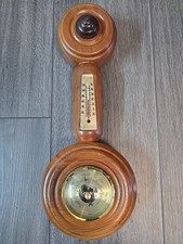 Vintage Wooden Aneroid Barometer & Thermometer Wall Mounted Mid Century