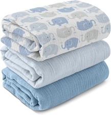 GLLQUEN BABY Muslin Swaddle Blankets,3-Pack Receiving Blankets for Newborn Boys