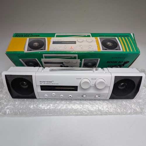RARO Blanco 1997 Suntone Boom Box Sistema AM FM Radio Altavoces Retro De Colección Genial F6