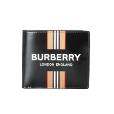 Burberry Men's Black Logo Print Leather Bifold Wallet