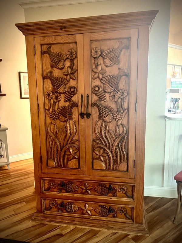 1960's Mexican Artisan Hand Carved Armoire