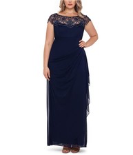 XSCAPE Embellished Illusion Neckline Dress Blue 18W