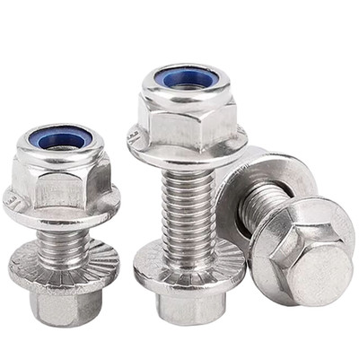A2 / A4 Stainless Flanged Hexagon Head Bolts Flange Hex Screws With Nyloc Nuts