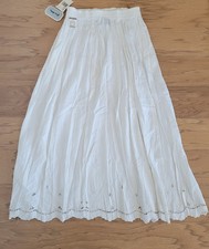 Jane Ashley Skirt Womens Med White Embroidered Boho Peasant Midi Eyelet Hem NWT