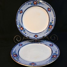 Burgess & Leigh 2 Plates Hand Painted Premier 9 5/8" Floral Blue Gold 1916-1919