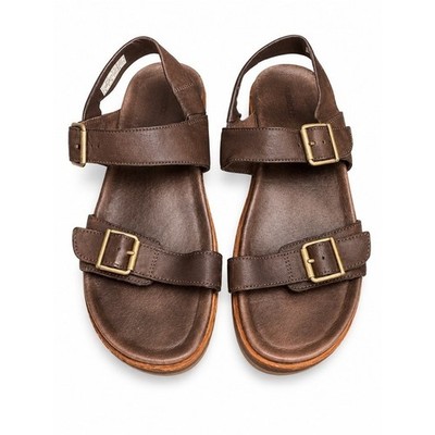 Merrell Espresso Brown Leather Sandals with Buckle Accents