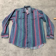 Vintage Wrangler Brushpopper Shirt 17-35 X-Long Tail Striped Western Cowboy USA