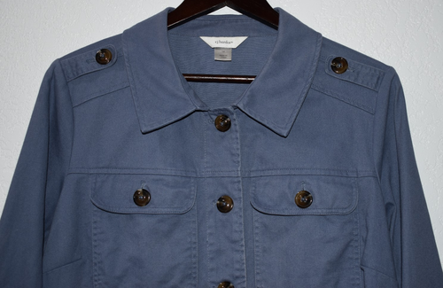 CJ Banks Stretch Jacket 1X Blue Long Sleeve Pockets Collar Button Front Utility - Picture 7 of 23