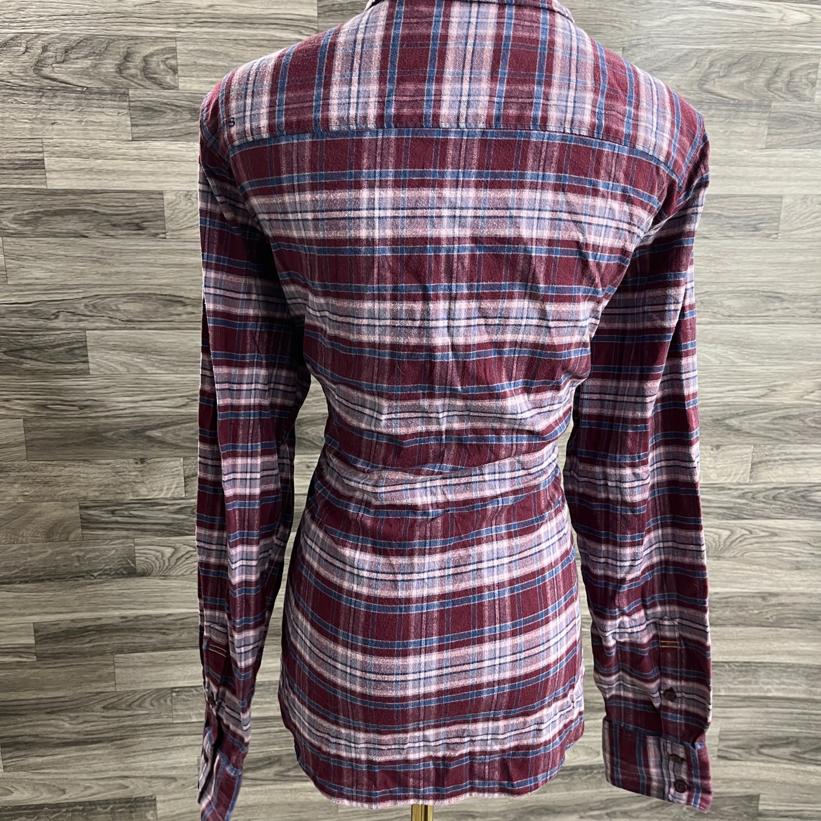 ORVIS Button Down Collar Stretch Maroon Plaid Fla… - image 3