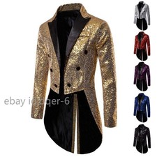 Men Shiny Sequin Glitter Embellished Blazer Jacket Nightclub Prom Suit Costume