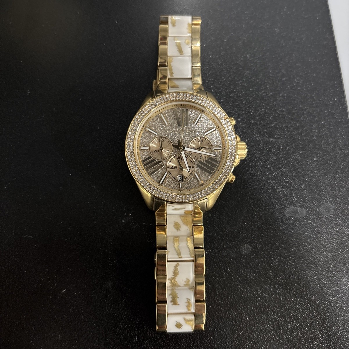 Michael Kors Gold-Tone Crystal Accent Chronograph Bracelet Watch s-l1200.png main image 2