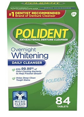 Polident Overnight Whitening Denture Cleanser Tablets - 84 Count
