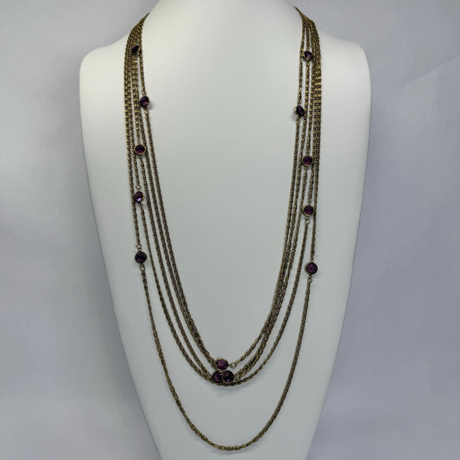 GOLDETTE Unsigned Purple Bezel Crystal Gold Tone Vintage Necklace Jewelry N222